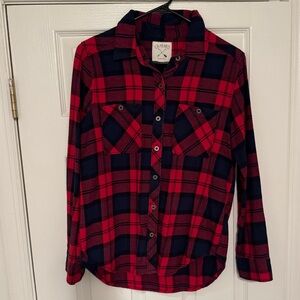 LA Hearts Navy Blue & Red Button Up Flannel Shirt